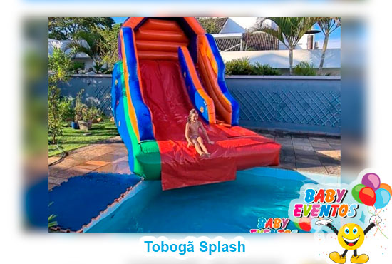Tobogã Inflável Splash piscina criança brincando - Baby Eventos